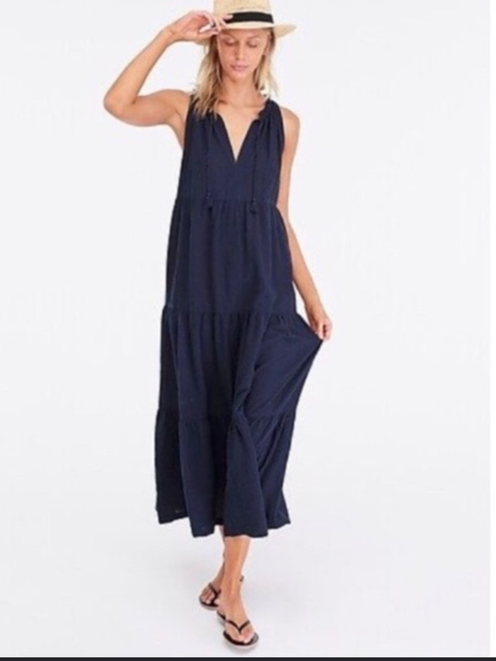 J. Crew Tiered Maxi Beach Dress in Crinkle Gauze Medium